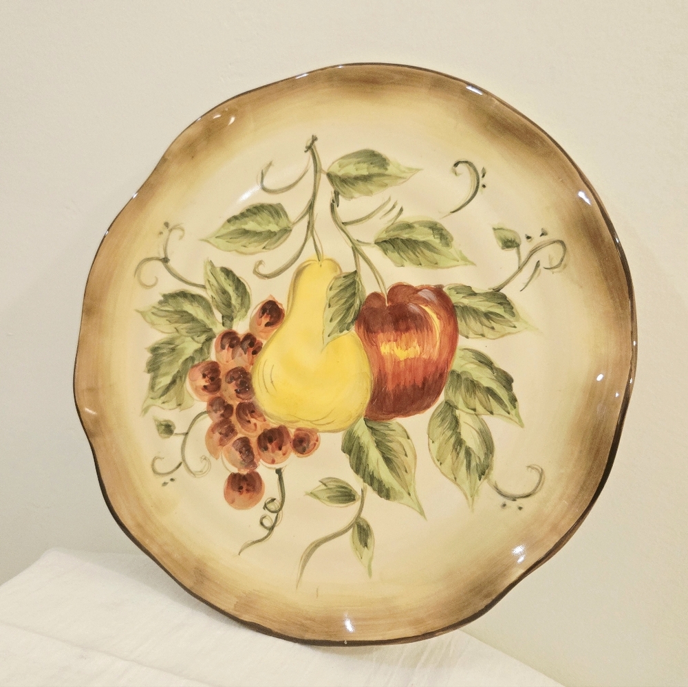 Vintage Maxcera Fruit Harvest 10 1/2" Dinner Plates Set of 2 Scalloped